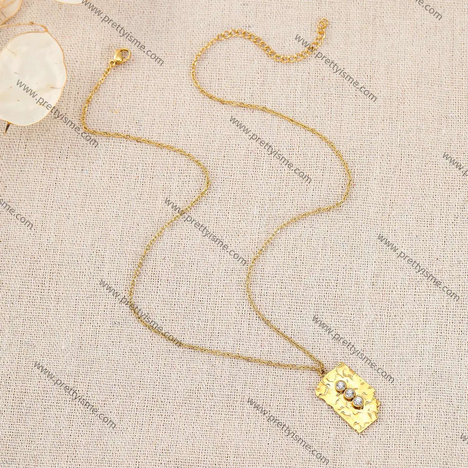 Unique Pendant Necklace Stainless Steel Gold Plated 18k w Shiny Zircons.webp