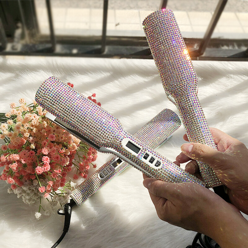 480F New Design Private Label Wide Plate Flat Iron Diamond Bling Hair Straightener can do dropshipping