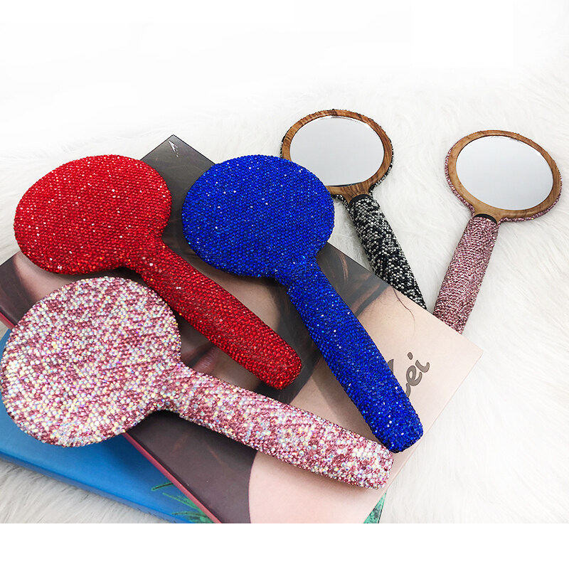 Rhinestone Handheld Small Metal Cosmetic Mirror Private Label Bling Makeup Mirror can do dropshipping