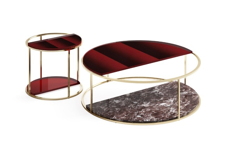 Round marble tea desk set with metal frame living room furniture square luxury coffee table