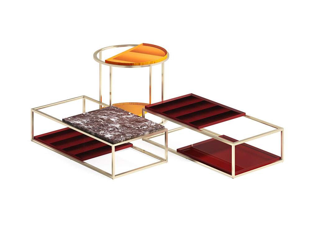Round marble tea desk set with metal frame living room furniture square luxury coffee table