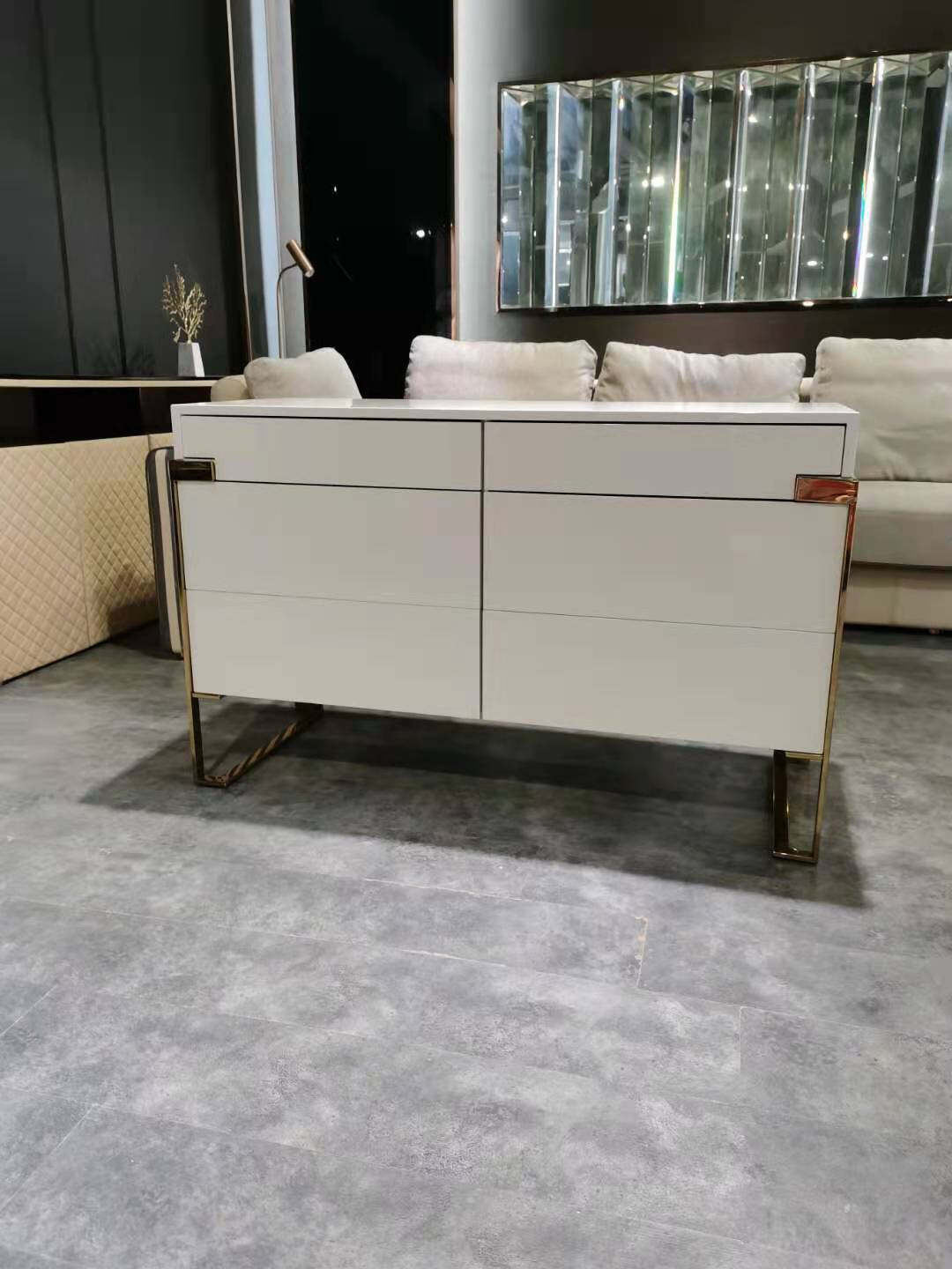 Luxury high quality metal leg white wooden living room sideboard for home furniture