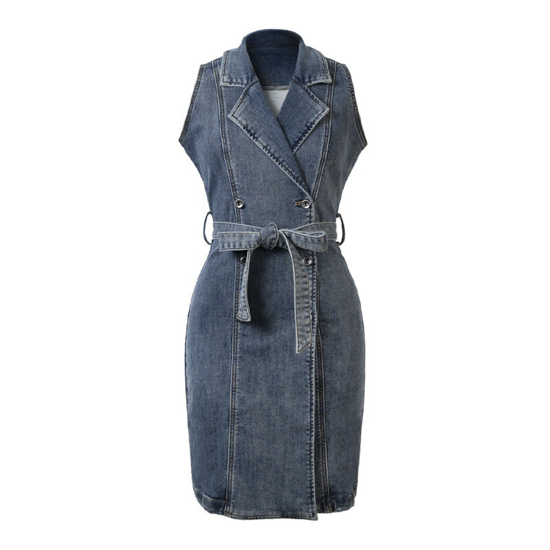 Wholesale Denim Blue Short Sleeve Denim Dress 31104
