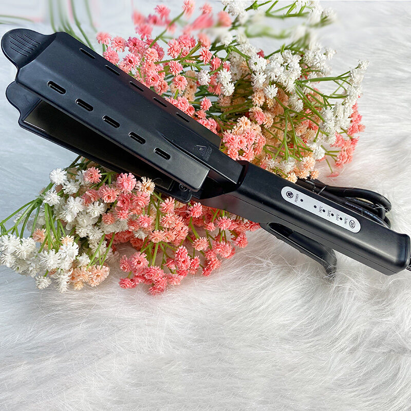 Private Label Black Salon Wet Dry Titanium Ceramic Tourmaline Ionic Flat Iron Steam Hair Straightener