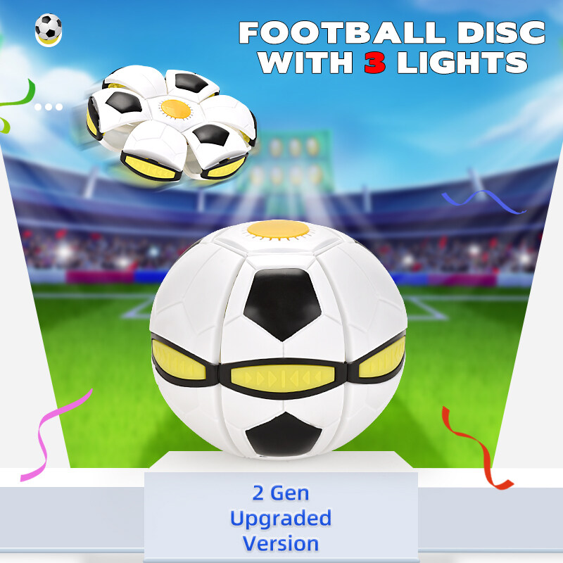 Flying UFO Flat Throw Disc Ball with LED Light Toy Bounce Saucer Deformation FootBall Outdoor Sports Ball Toy