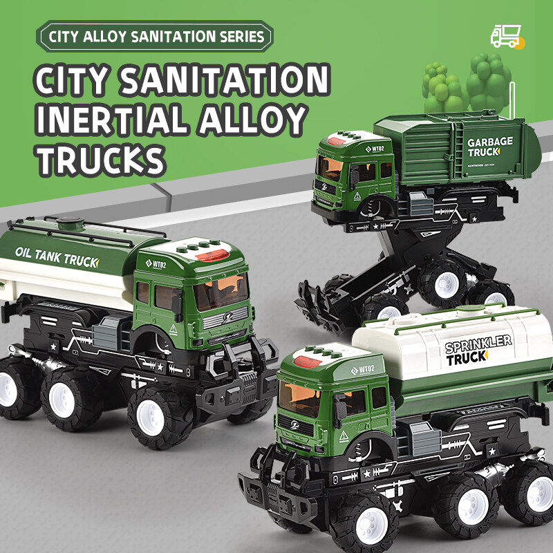 Alloy Inertial City Sanitation Car Model Pull Back Friction Oil Tank Truck Toys Educational Car Toy