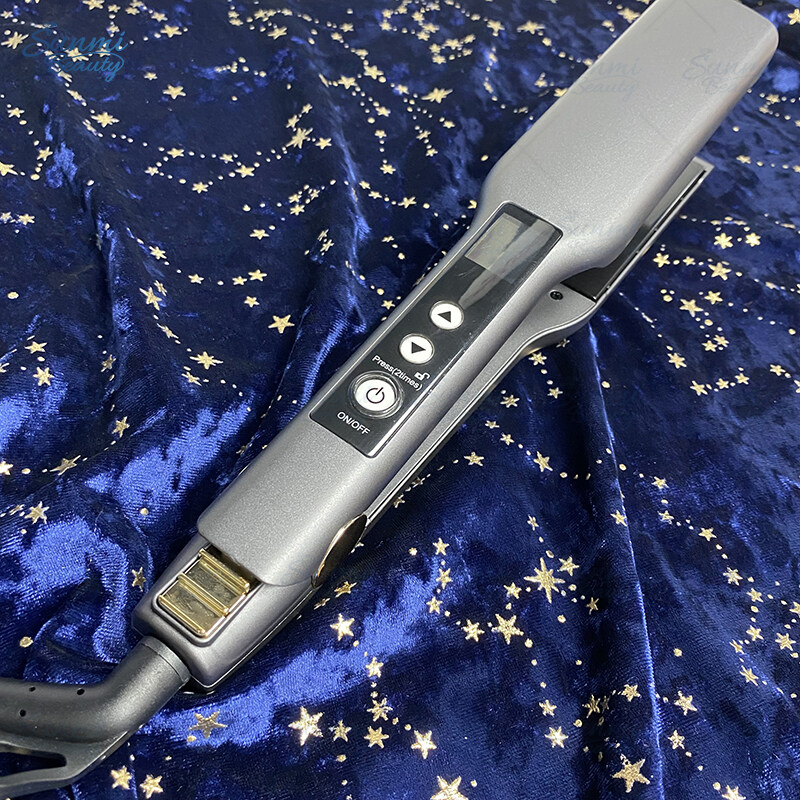 480F Custom Logo Own Brand Professional Wide LED Display Splint Titanium Panel Hair Straightener