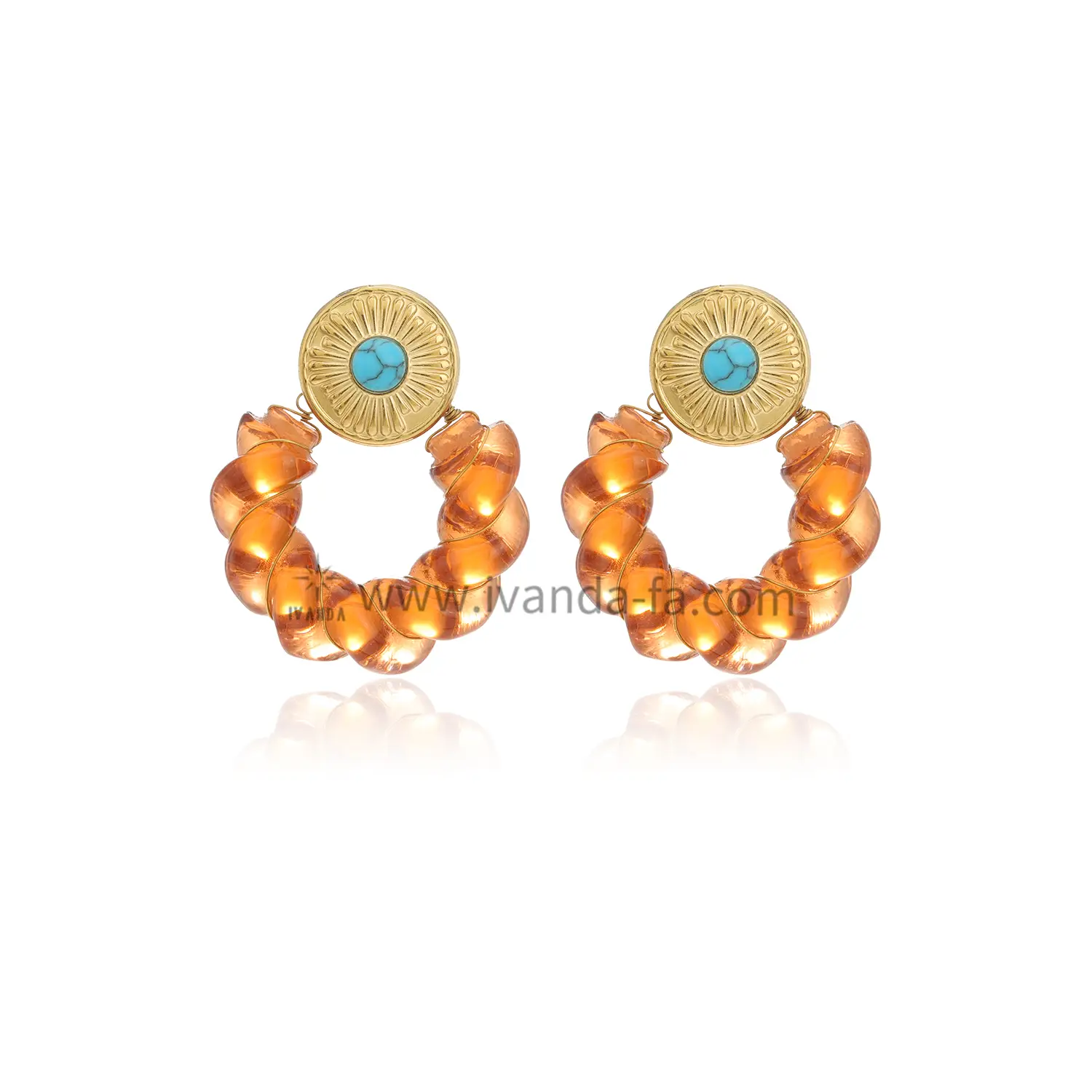 Amber Acrylic Stainless Steel Earrings with Turquoise For Women
