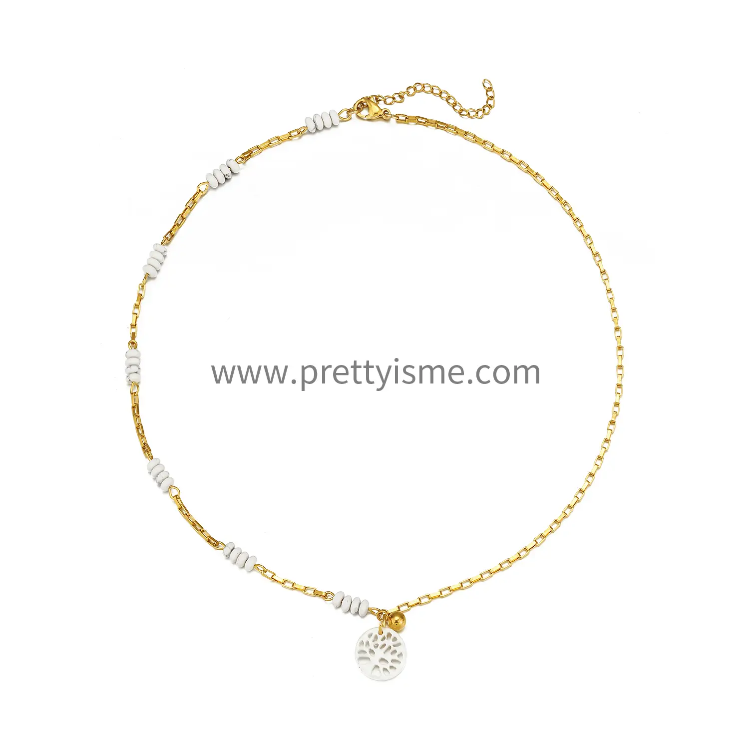 Tree of Life Pendant Necklace Stainless Steel Gold Plated 18k with White Beads (5).webp