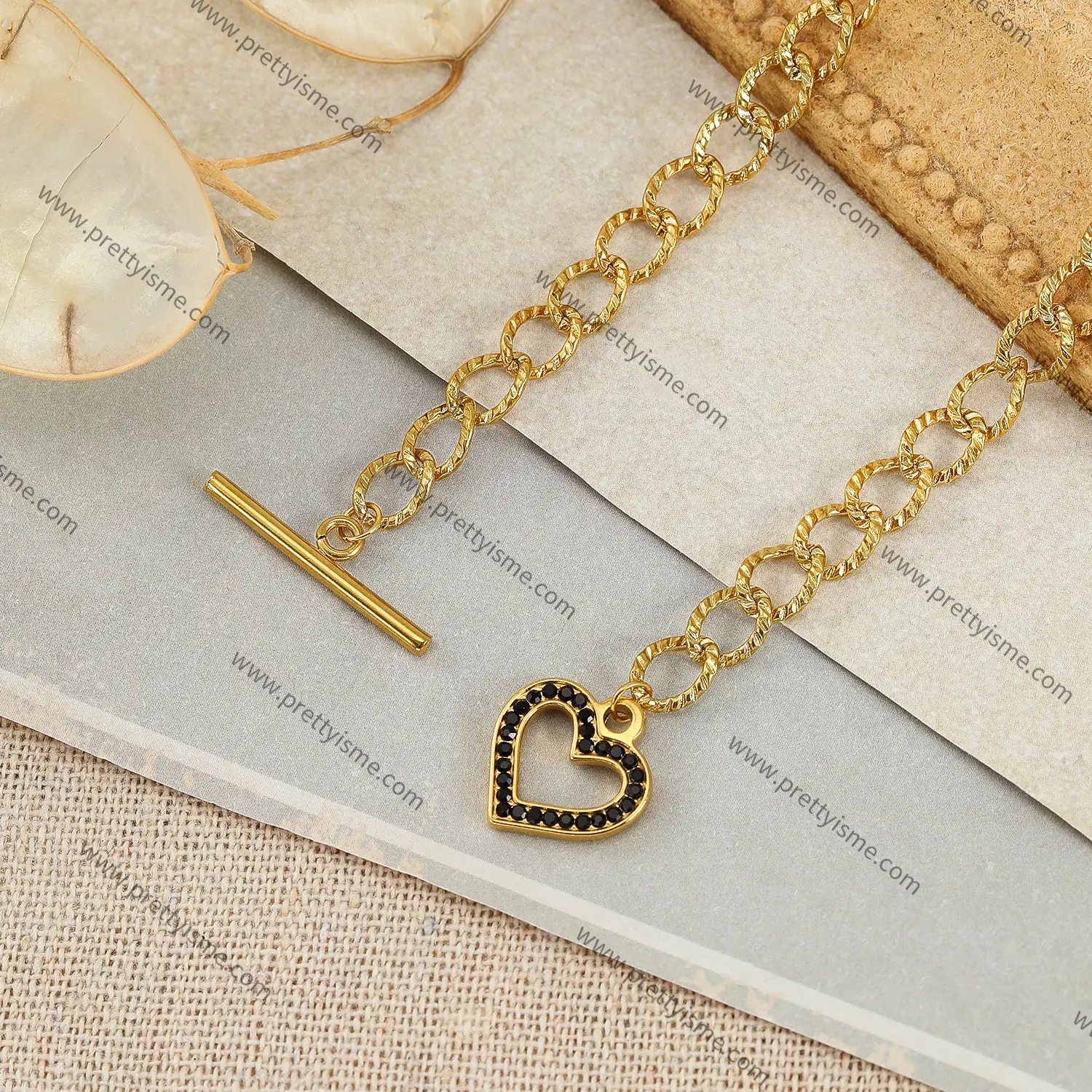 Black Heart Pendant Necklace Stainless Steel Gold Plated 18k OT Buckle (2).webp