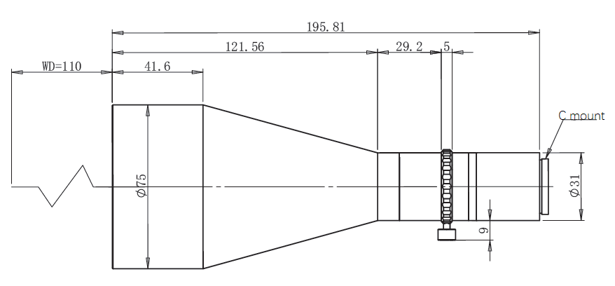 dimensions of High Resolution Telecentric Lens