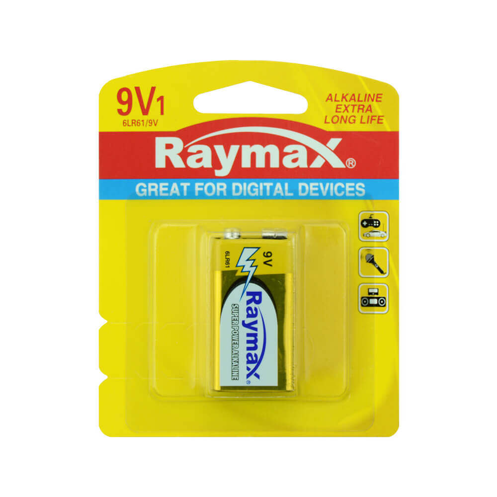 Raymax 7 years shelf life 6LR61 9 volt alkaline battery bulk pack