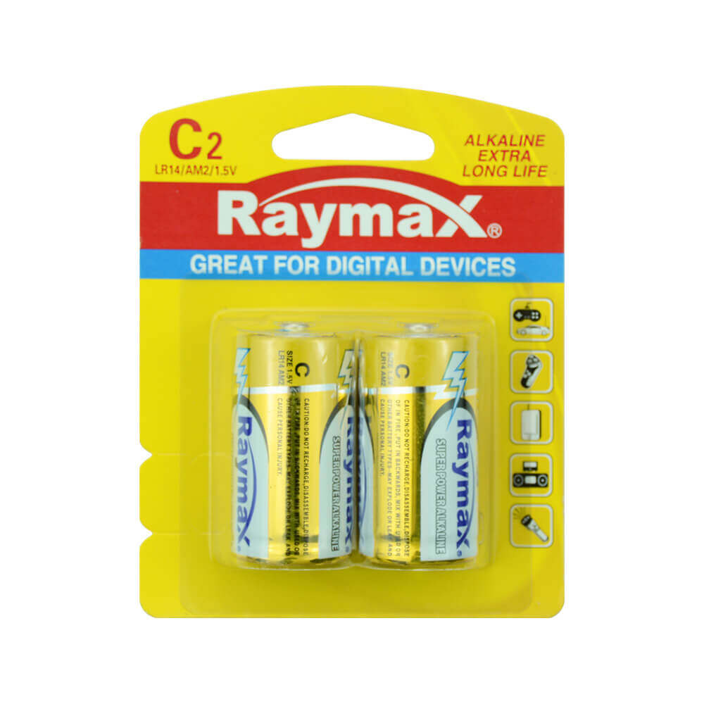 Wholesale Raymax Mercury & Cadmium free hi-tech alkaline battery C type  LR14 2-pack