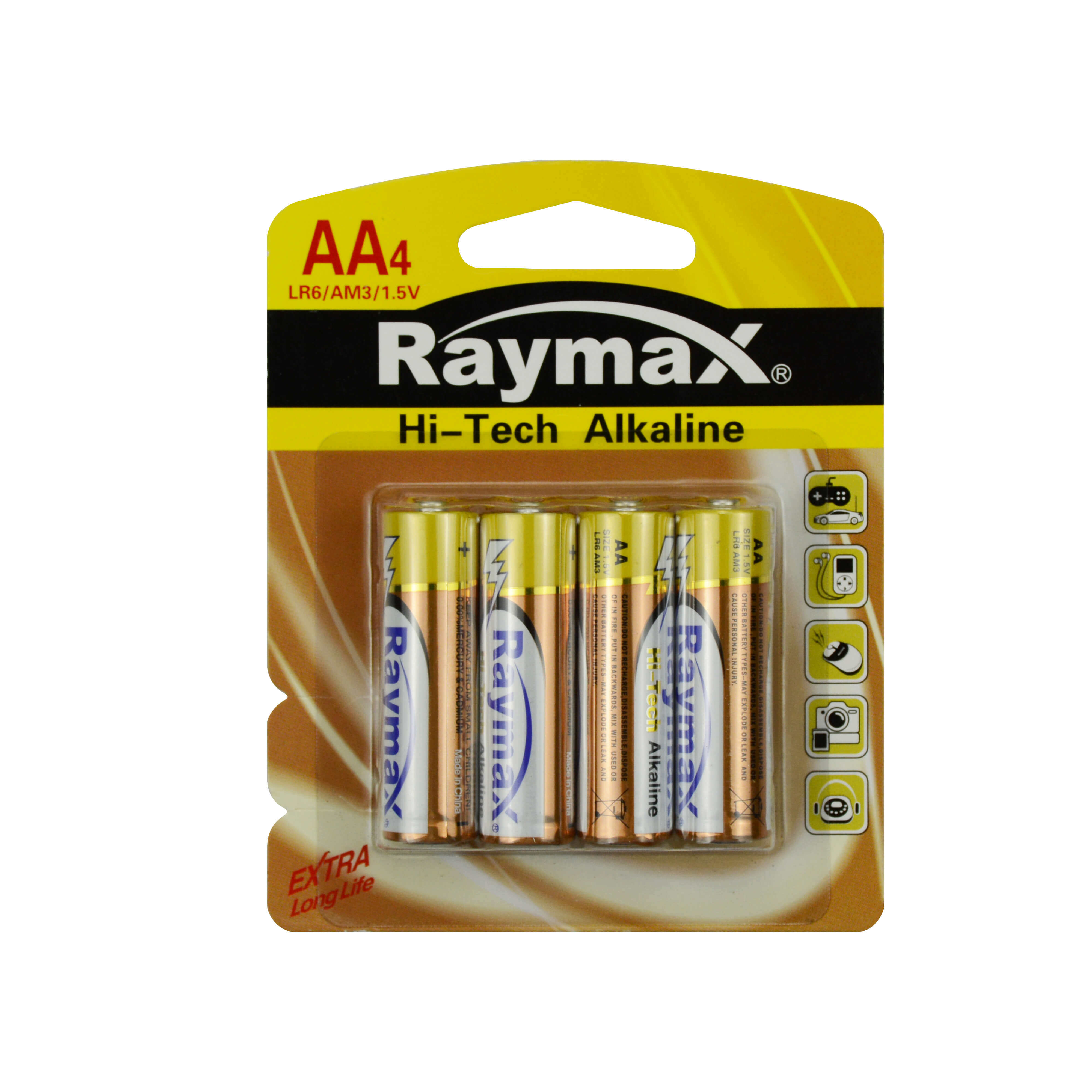Raymax wholesale AA hi-tech alkaline dry battery IEC certificated LR6 4-pack