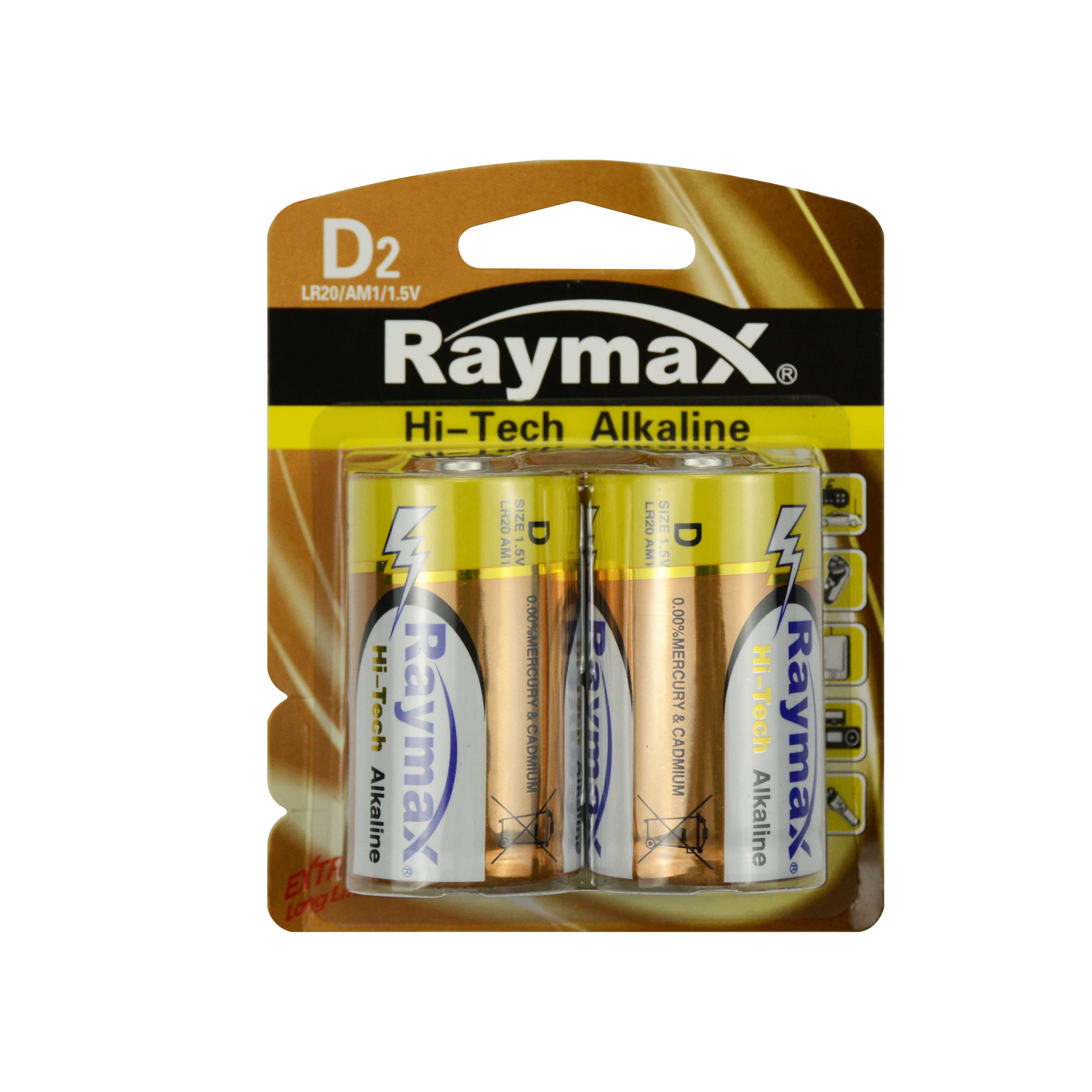 Raymax no mercury hi-tech D alkaline battery LR20, 2 bulk pack