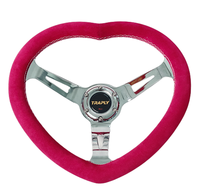 JDM Auto Modification Girly Suede Rose color Chrome Spoke Sweet Heart Steering Wheel