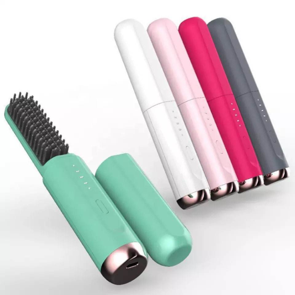 Mini rechargeable hair straightener comb USB cordless hair straightener brush
