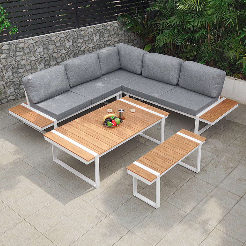 Cheap Luxury Modern Plastic Wooden Waterproof Hotel Patio Outdoor Furniture Sofa Garden Set