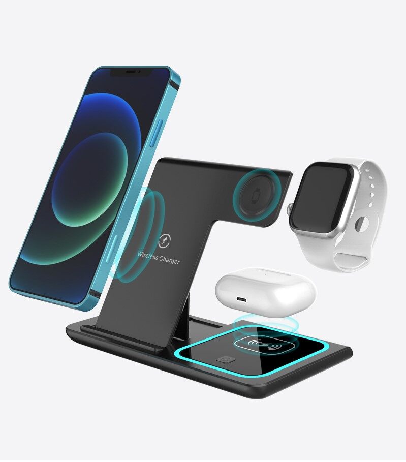 Wireless Charger 3 In 1 15W Qi Portable & Foldable Fast Charging Stations for Multiple Devices.