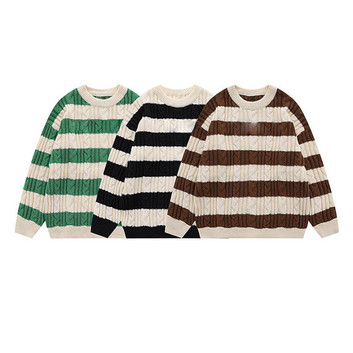 Hot Selling Striped Crewneck Casual Knit Women Sweater