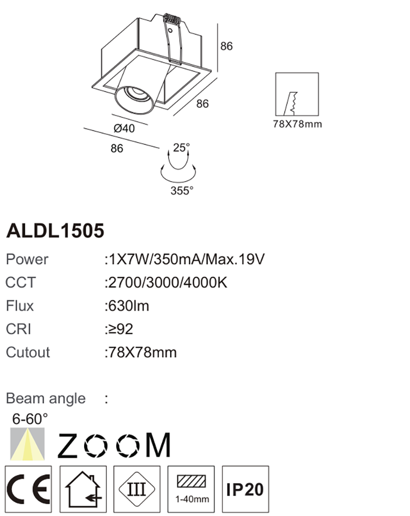 square recessed spotlight
