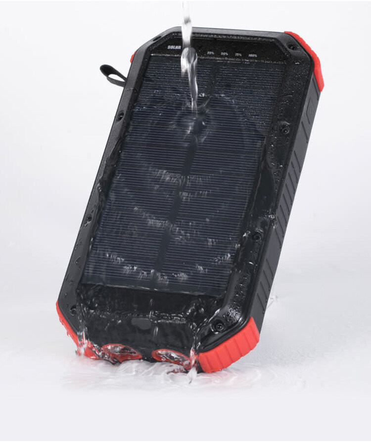 Waterproof 18W Fast Charger Qi Wireless Solar Panel Power Bank with Dual Flashlight.