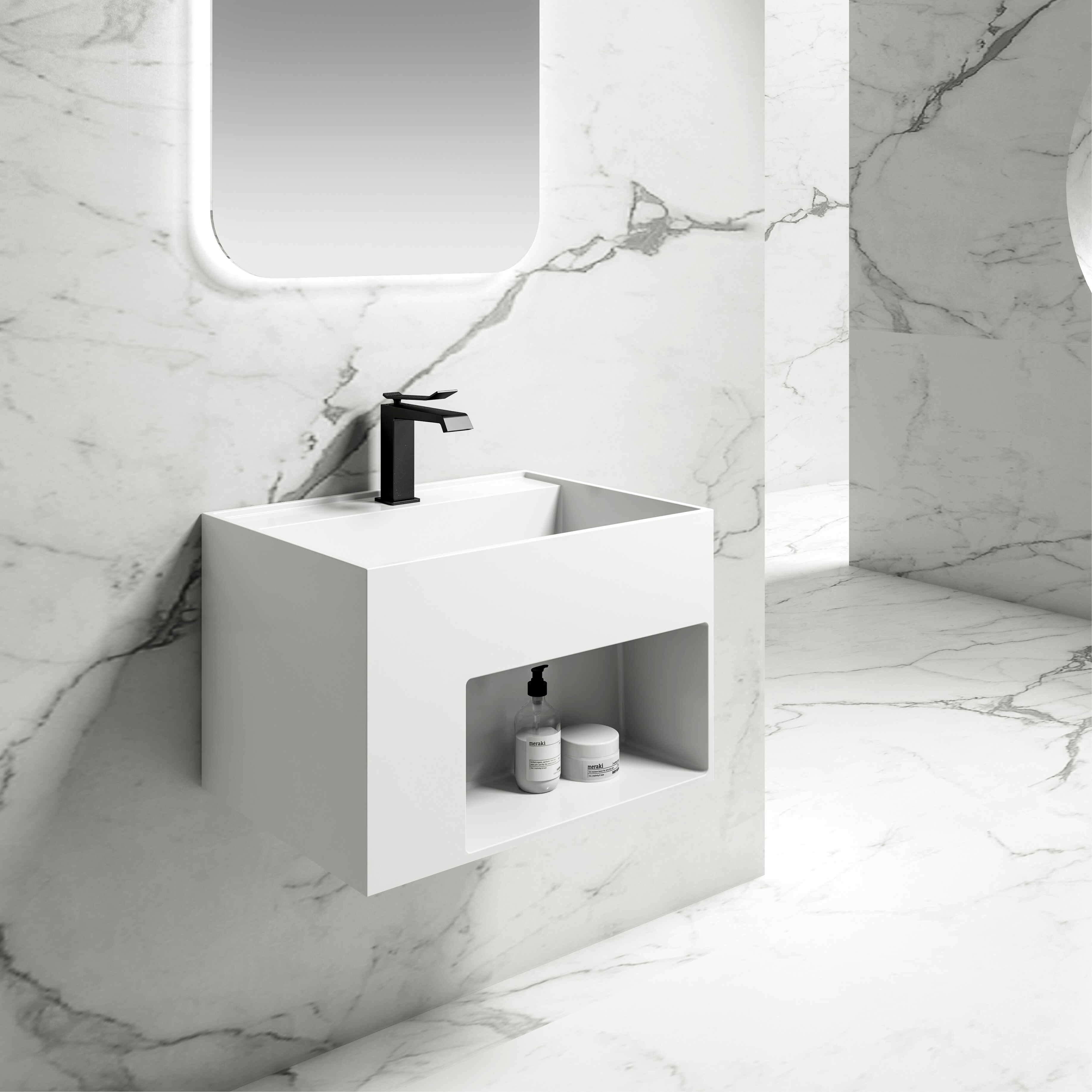 Artificial Stone Bathroom Cabinet Wash Basin And Bathroom Vanity With Or Without Led Mirror