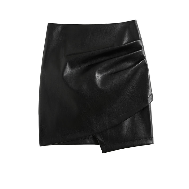 Asymmetrical Hem Skinny Skirt Pants Women's Leather Skirt