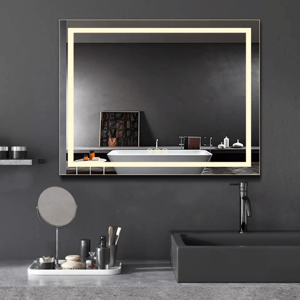Rectangle Touch Sensor Led Light Circle Makeup Illuminated Bathroom Mirror