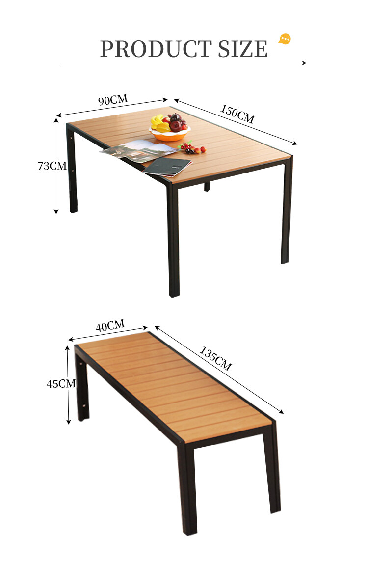 Size of aluminium outdoor table and bench