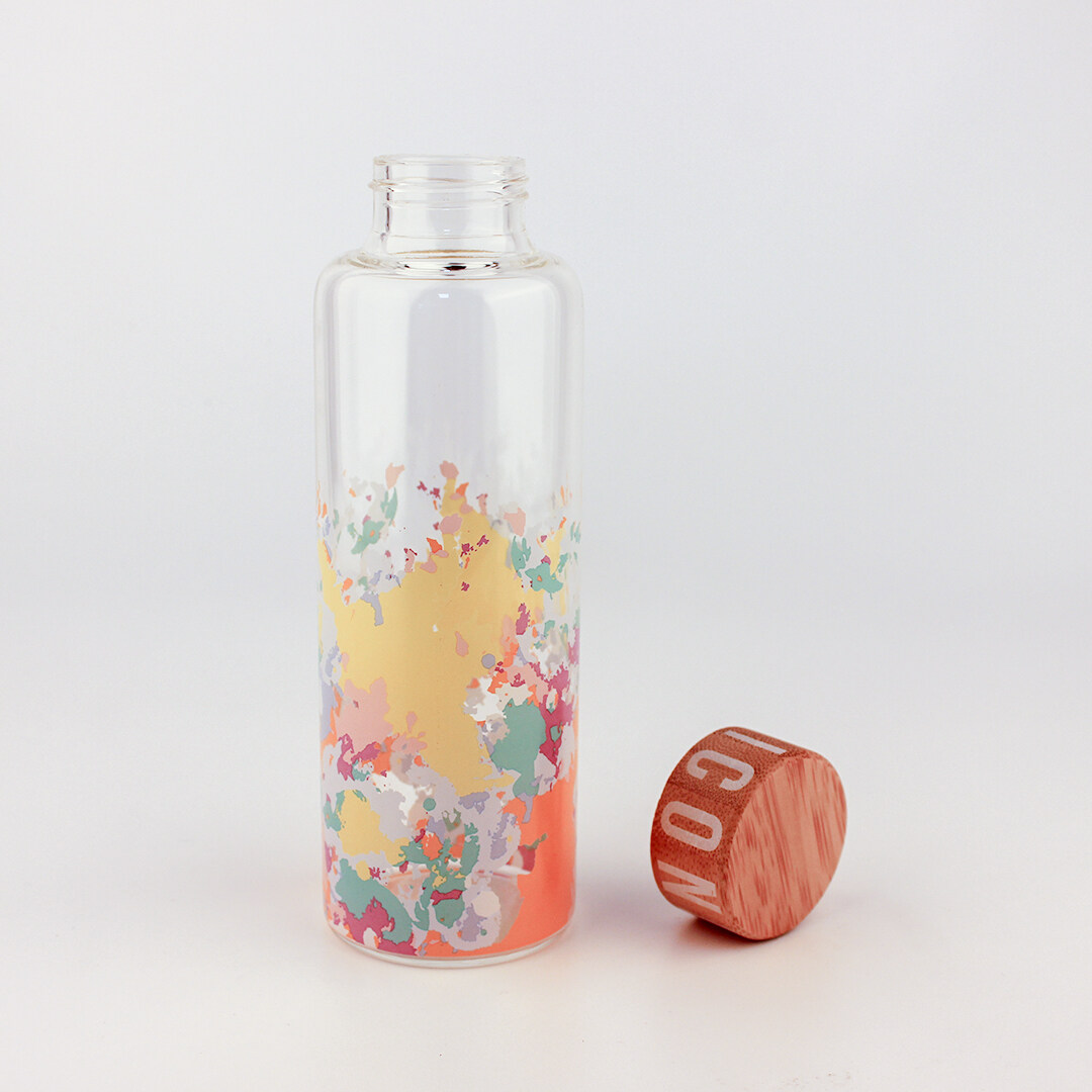coloured glass water bottle; promotional gifts; recycled material
