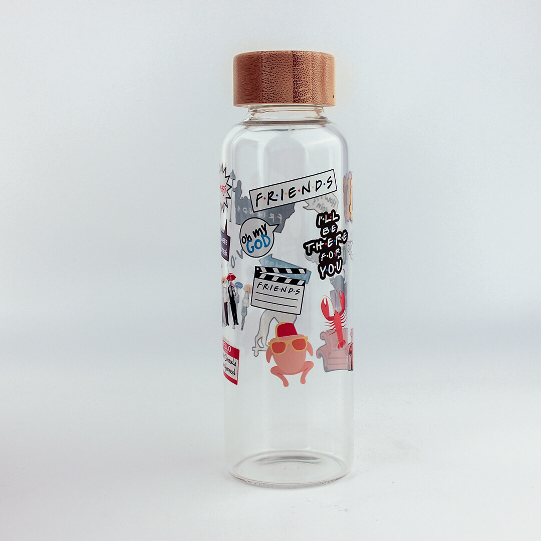 Color patterned glass water bottle with wooden lid
