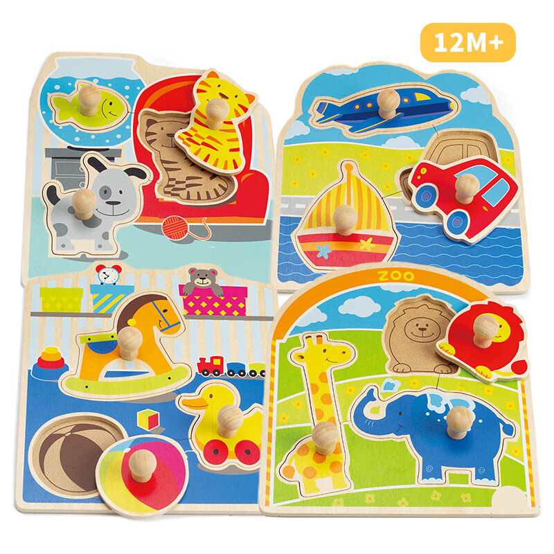Certificated Animals game 3D Montessori Educational Learning Wooden  jigsaw Peg Puzzles Set for Toddlers Farm Pets and Ocean