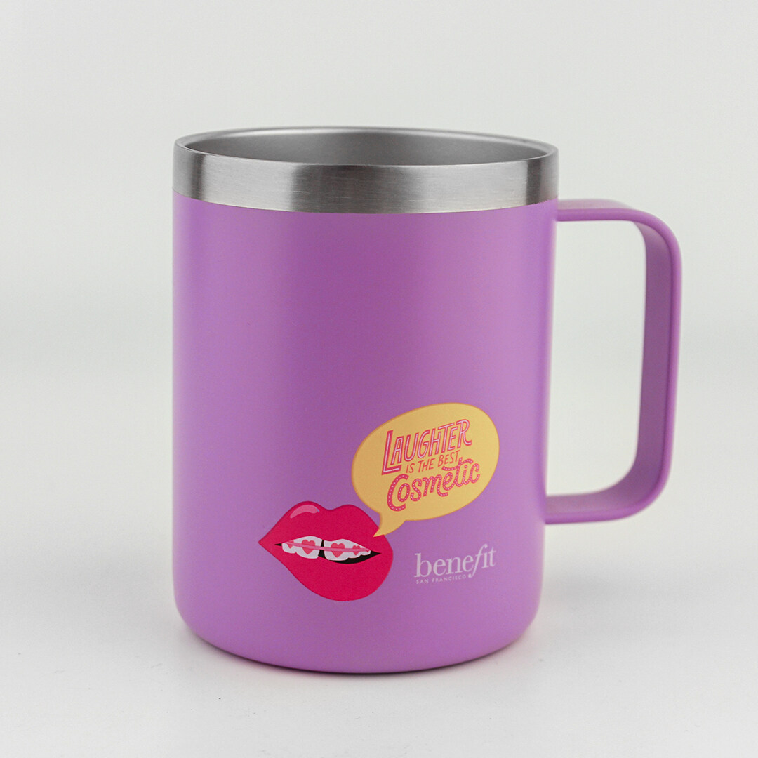 Purple stainless steel cup with plastic cap for Benefit