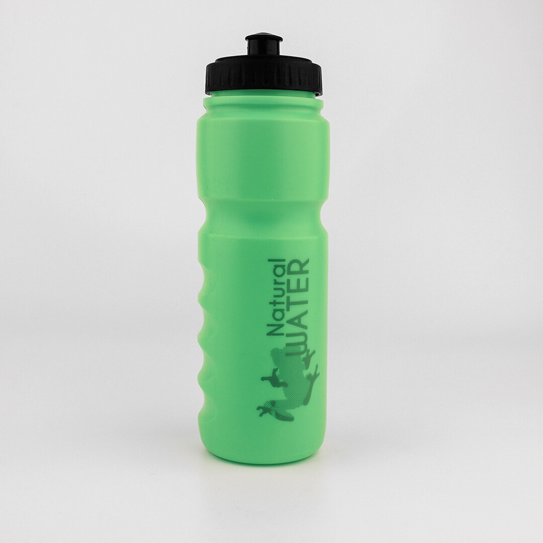 Green plastic water bottle with black cap