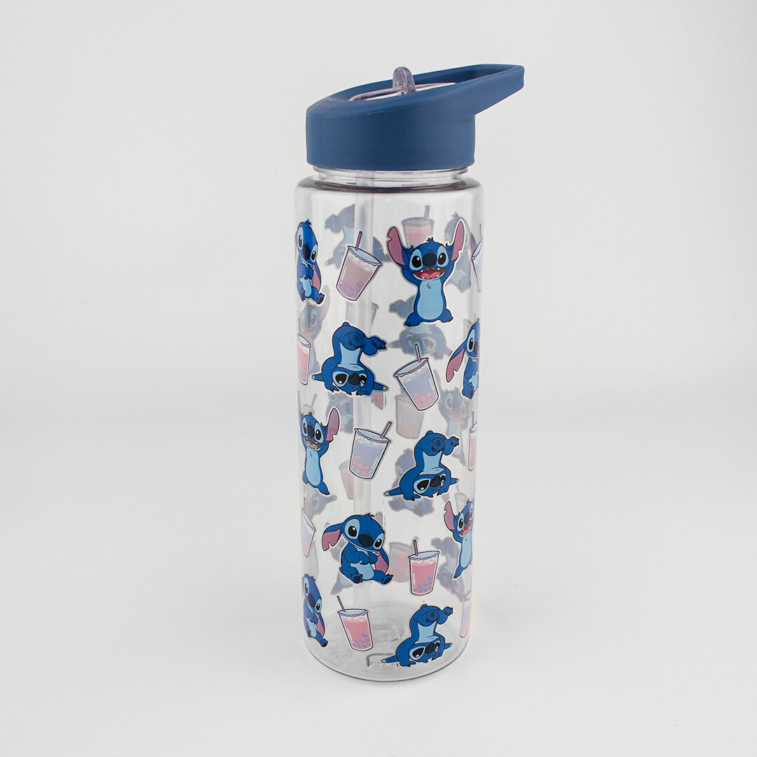Patterned plastic water bottle with silicone straw leakproof for Disney