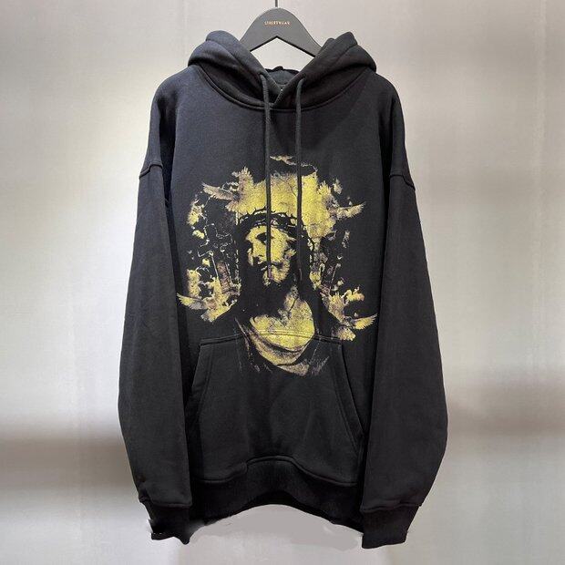 Fleece Jesus Print Sweatshirt Velvet Thickened Loose Men's Hoodie