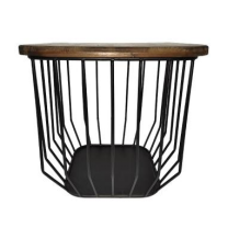 Metal Iron Laundry Basket With Wood Top
