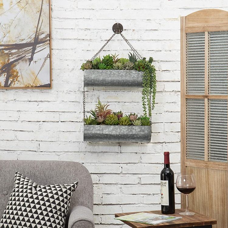2-Tier galvanized wall hanging flower planter with chain and hook