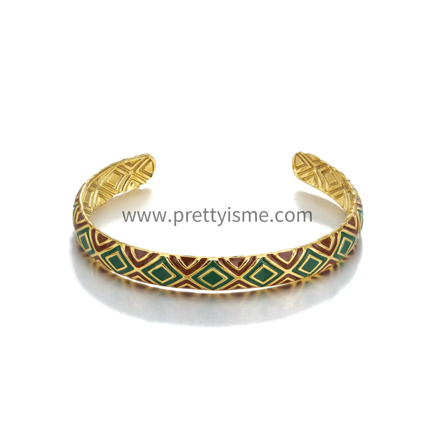 Pretty Is Me Collection Vintage Colorful Texture 18K Gold Vacuum Plated 316L Stainless Steel Enamel Epoxy Open Bangle Women (6).webp