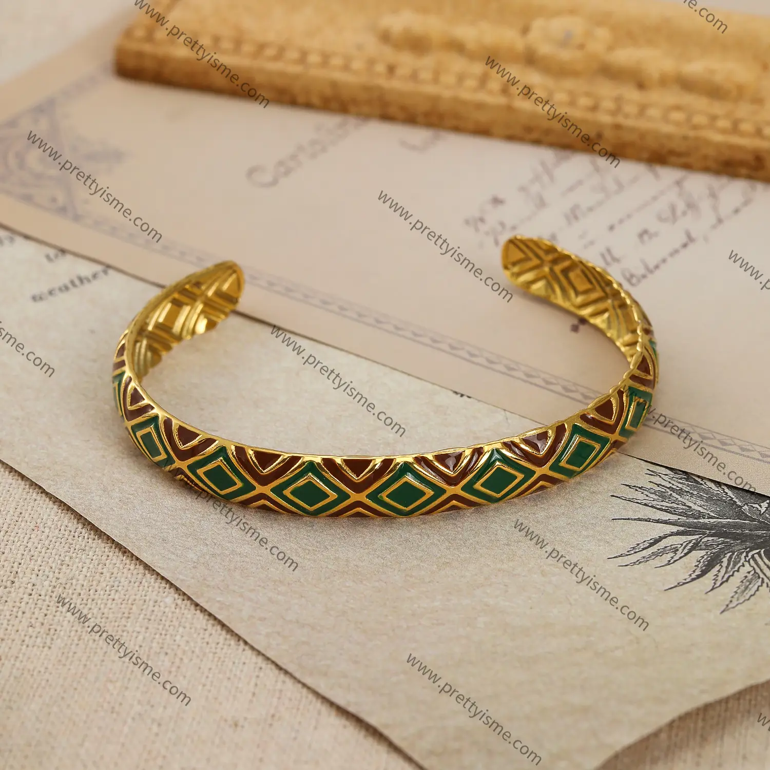 Pretty Is Me Collection Vintage Colorful Texture 18K Gold Vacuum Plated 316L Stainless Steel Enamel Epoxy Open Bangle Women (2).webp