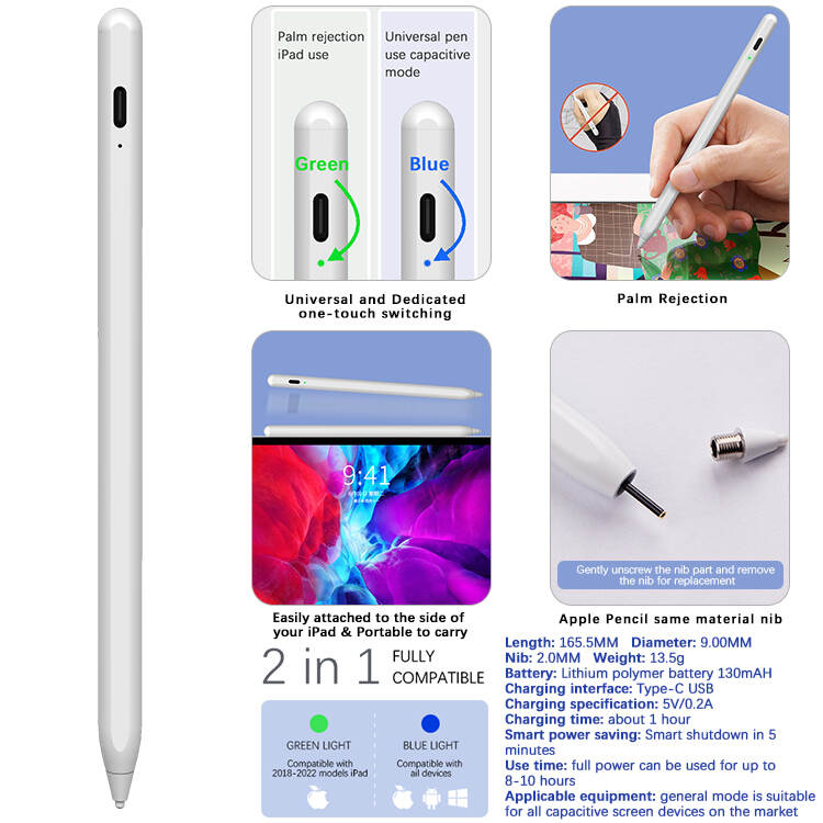 2in1 Capacitive active Stylus Pen with Palm Rejection and universal pen for  IOS /Android /Windows system
