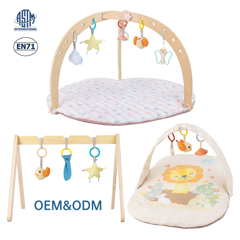 Mats For baby Activity Gym Frame With Baby Gym Hanging Toys Eco-friendly Montessori Wooden Foldable Baby Play Gym Newborn Gift