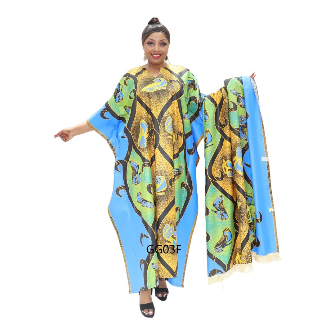 blue and orange african print dress, bazin dress styles