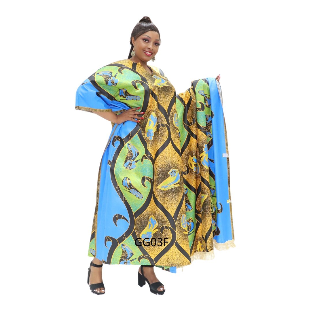 blue and orange african print dress, bazin dress styles