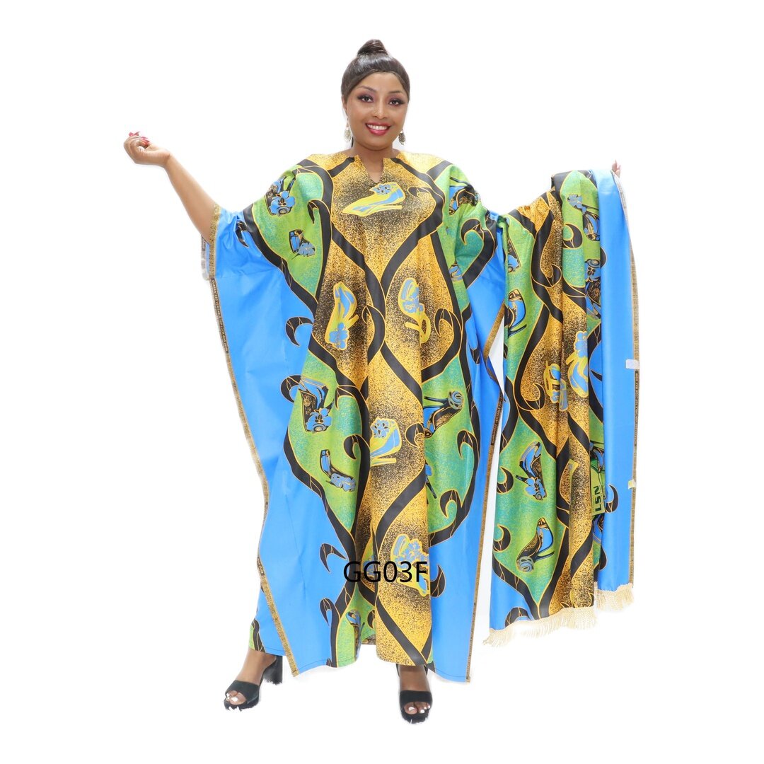 Wholesale blue and orange african print bazin styles dress