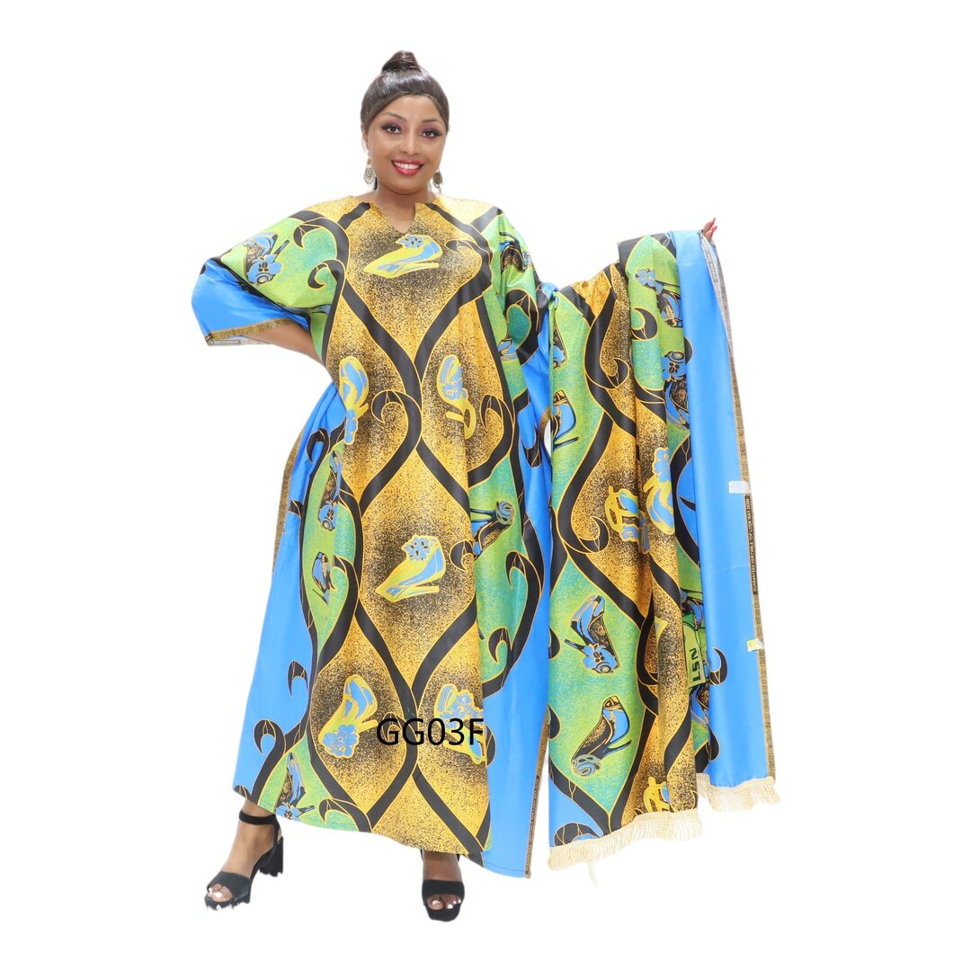 blue and orange african print dress, bazin dress styles