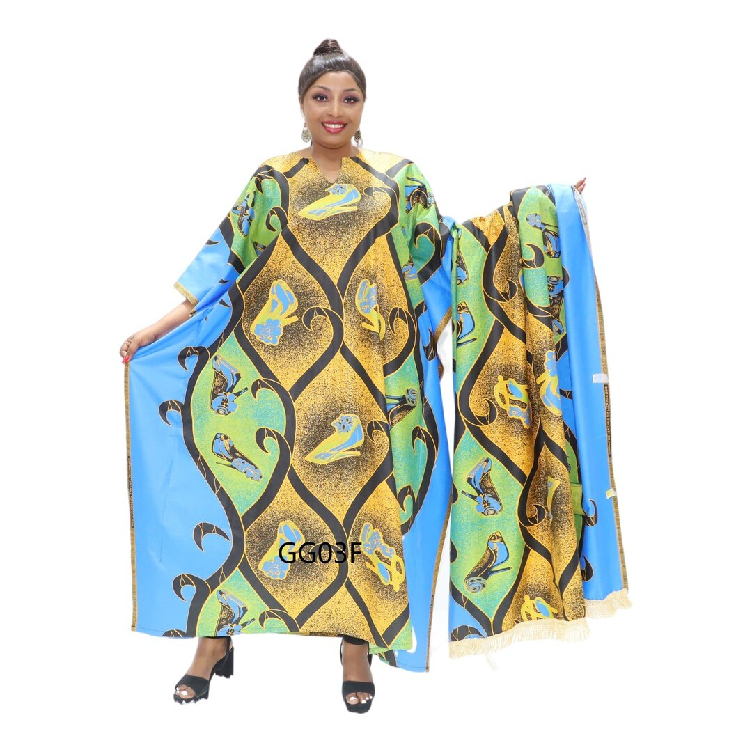 blue and orange african print dress, bazin dress styles