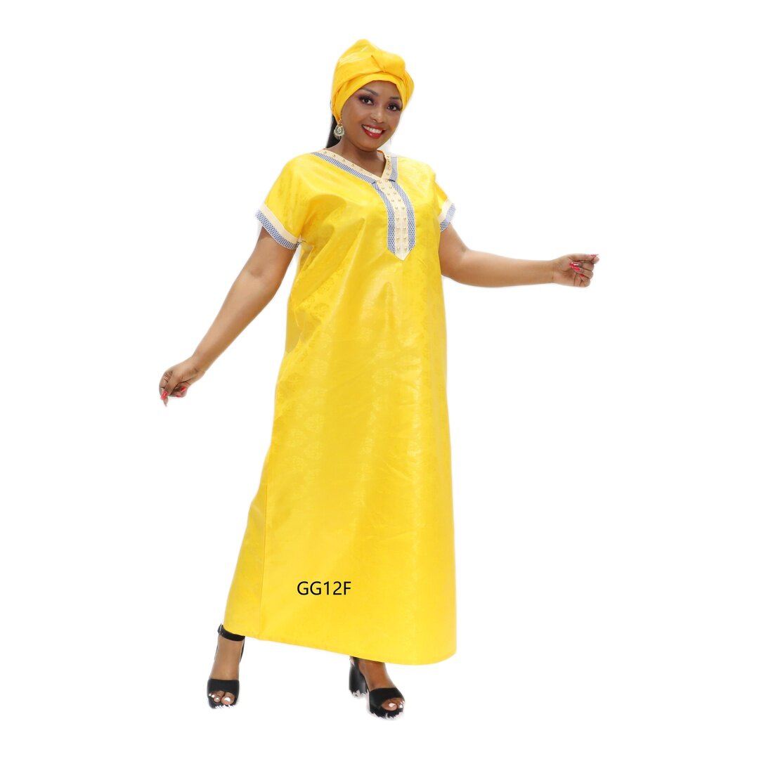 Robes longues en coton jaune bazin africain personnalisées