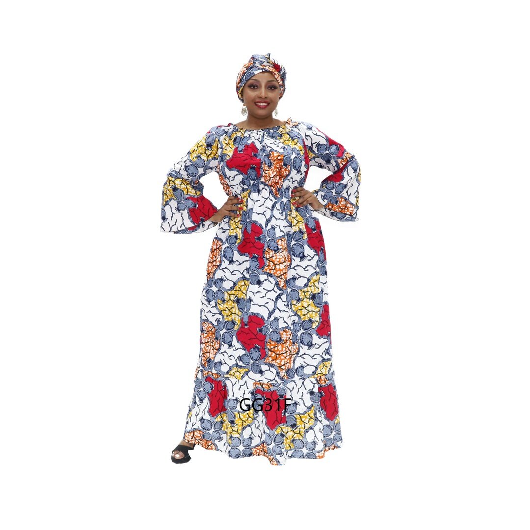 afrikanischer guinea-brokatstoff, langes kleid mit blumenmuster